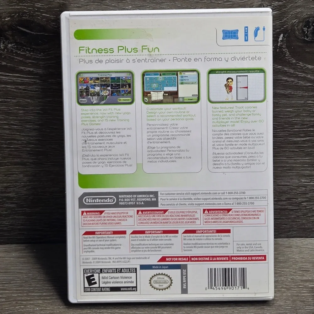 Nintendo Wii Fit Plus Game Disc Case Manual Complete RVL-RFPE-USZ CIB Tested